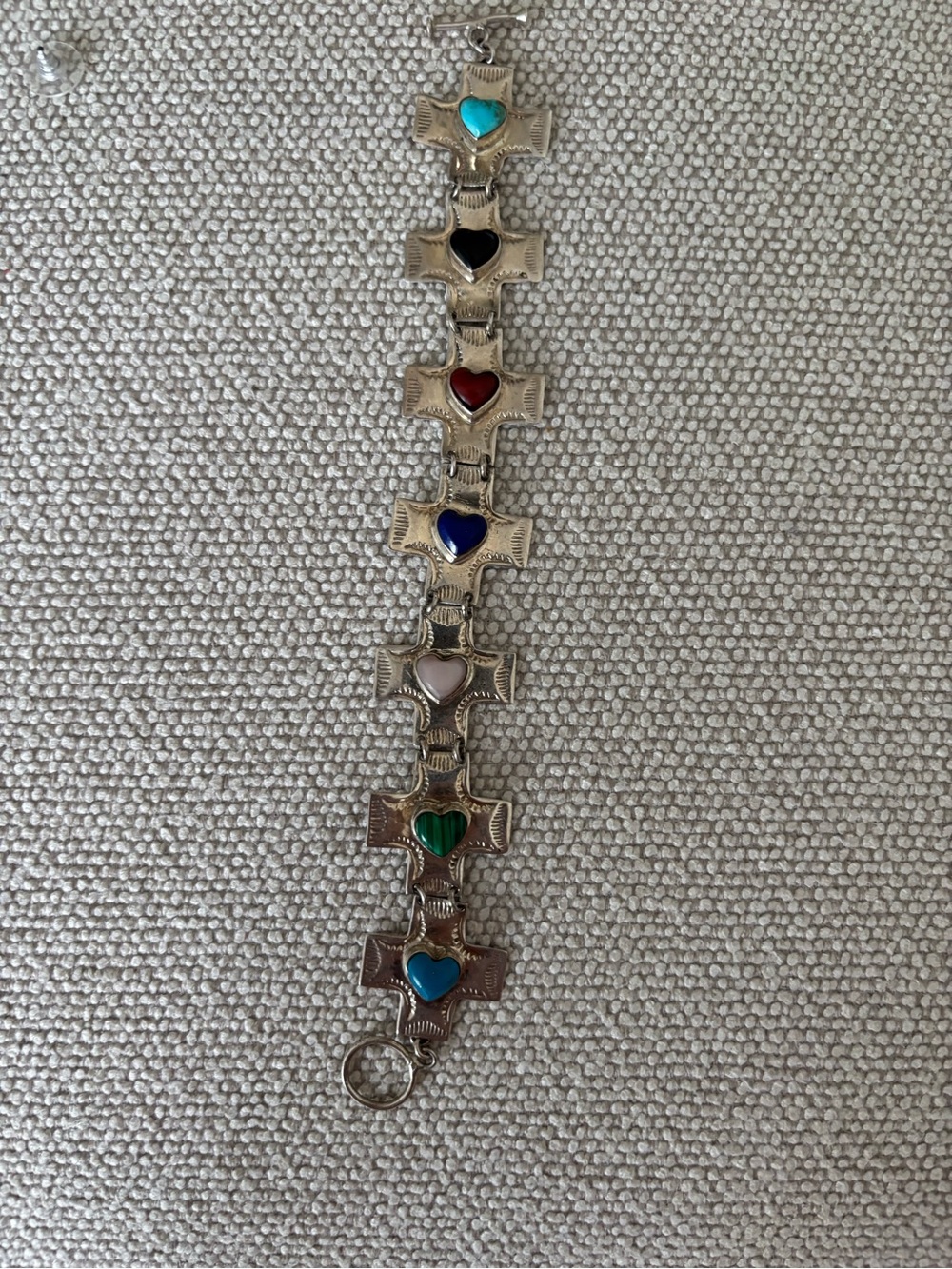 Sterling silver Multicolor turquoise Heart Link Bracelet -Women’s Jewelry